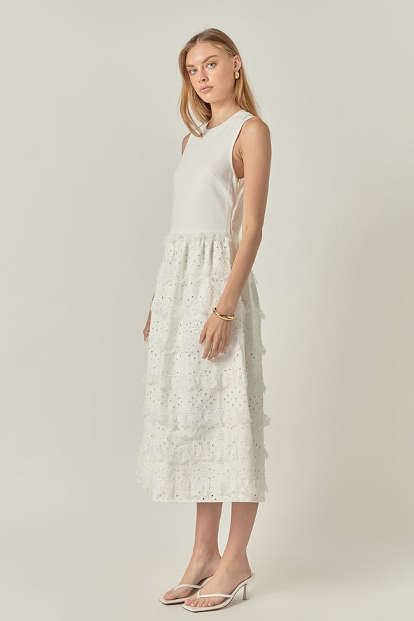 English Factory Mixed Media Midi Dress WHITE