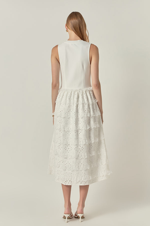 English Factory Mixed Media Midi Dress WHITE