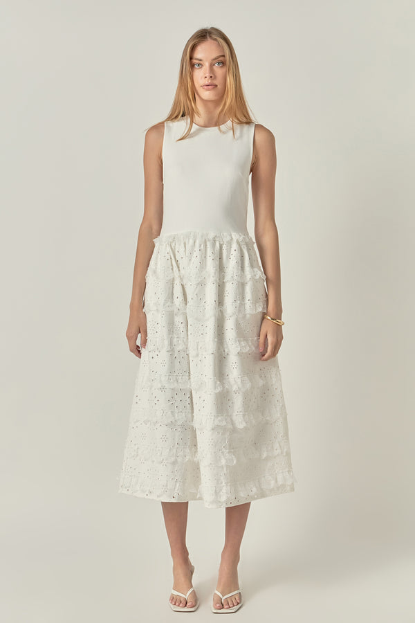 english factory Mixed Media Midi Dress WHITE