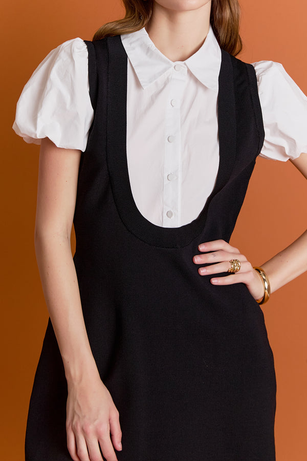 English Factory Mixed Media Mini Dress BLACK/WHITE