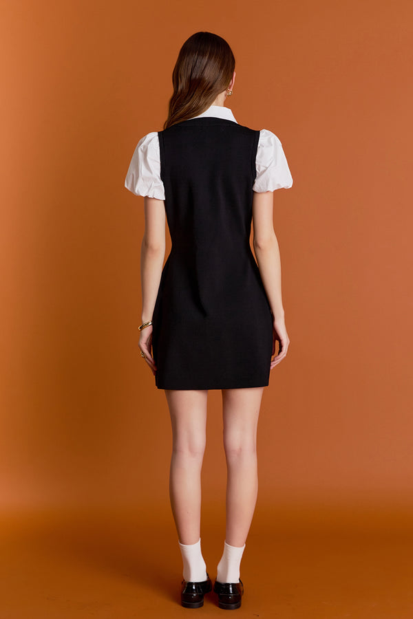 English Factory Mixed Media Mini Dress BLACK/WHITE