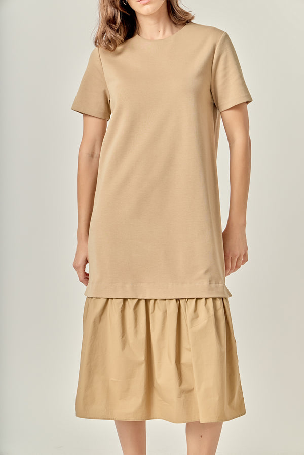 English Factory Mixed Media Tee Maxi Dress TAN