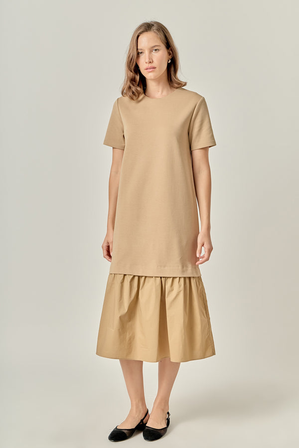 English Factory Mixed Media Tee Maxi Dress TAN
