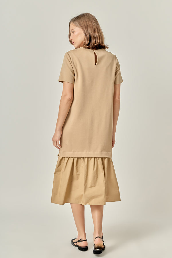 English Factory Mixed Media Tee Maxi Dress TAN
