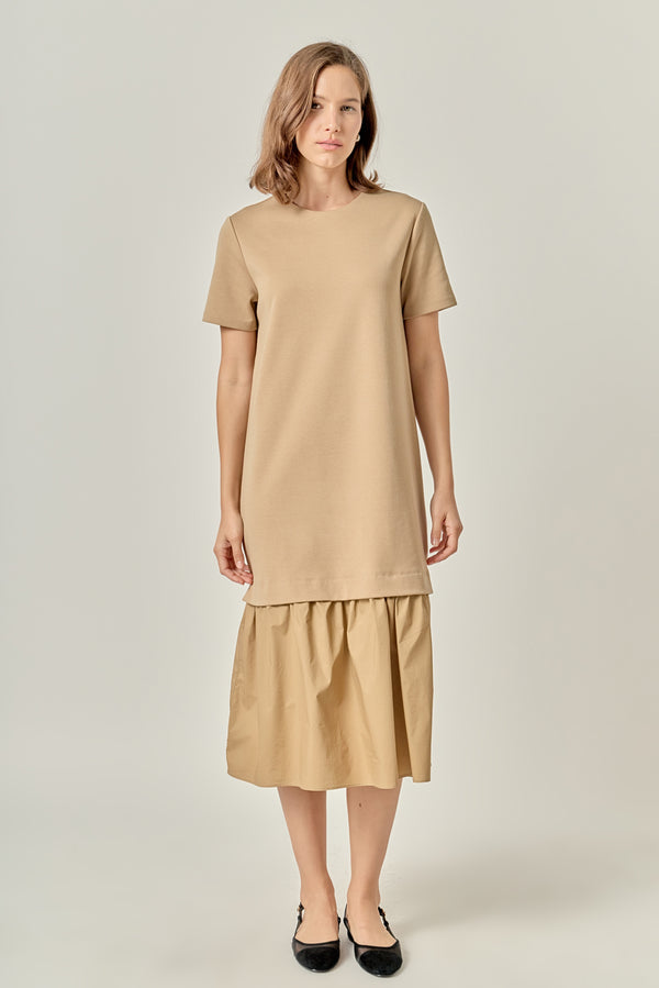 english factory Mixed Media Tee Maxi Dress TAN