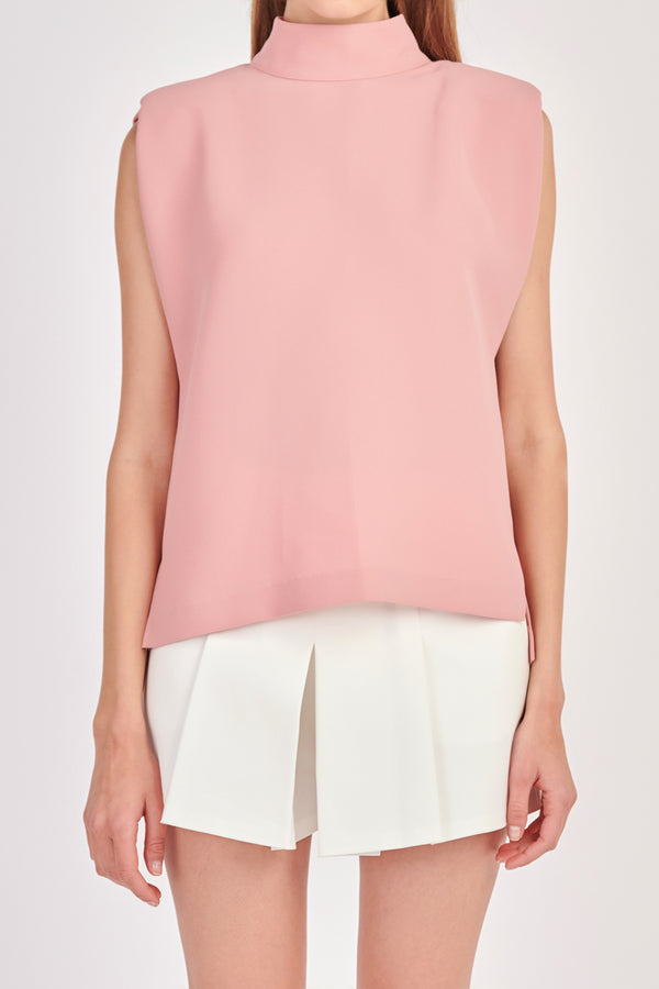 English Factory Mock Neck Shoulder Pad Top PINK