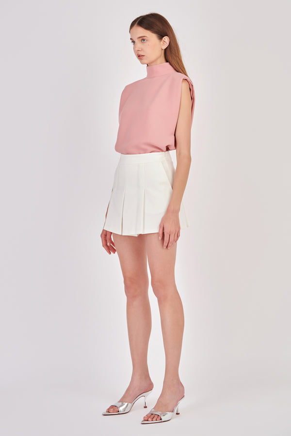 English Factory Mock Neck Shoulder Pad Top PINK