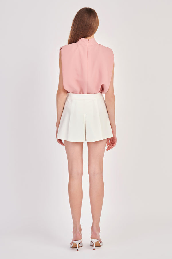 English Factory Mock Neck Shoulder Pad Top PINK