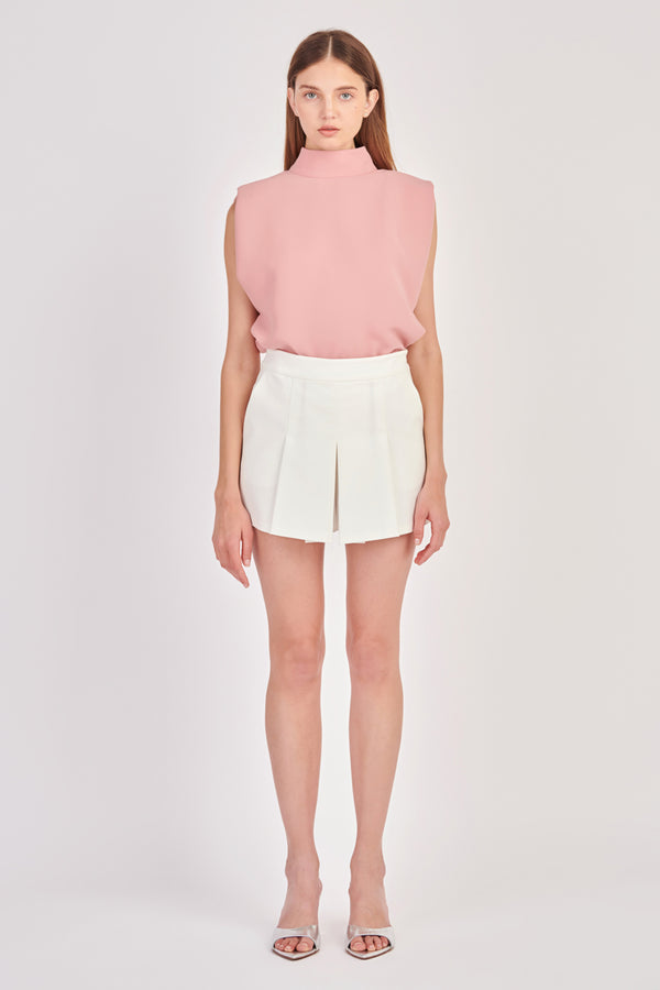 english factory Mock Neck Shoulder Pad Top PINK
