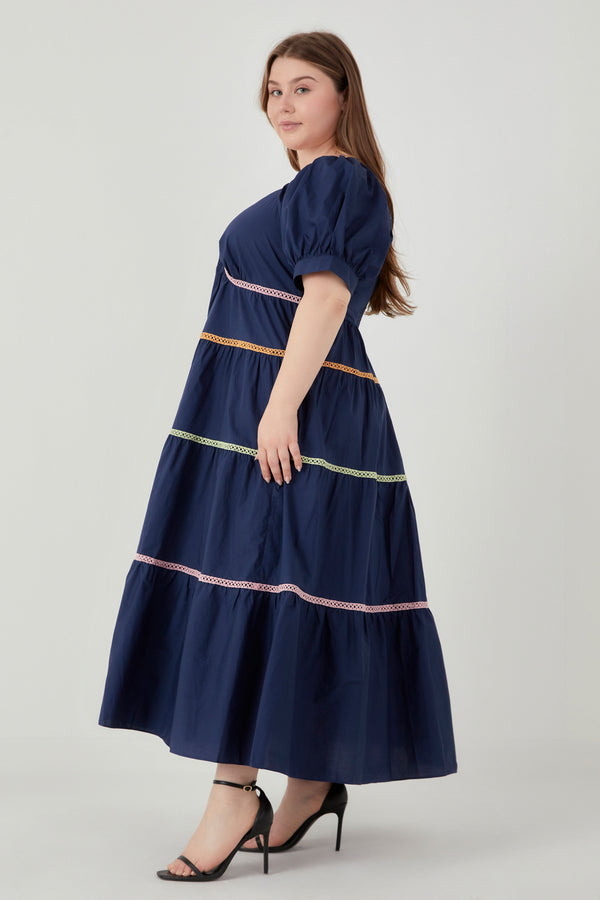 English Factory Multi Color Trim Midi Dress NAVY