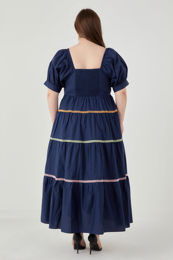 English Factory Multi Color Trim Midi Dress NAVY
