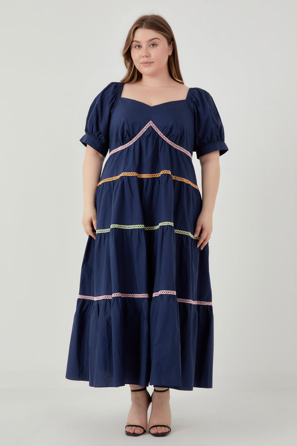 english factory Multi Color Trim Midi Dress NAVY