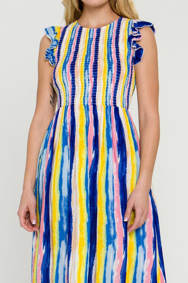 English Factory Multi Stripe Midi Dress BLUE MULTI