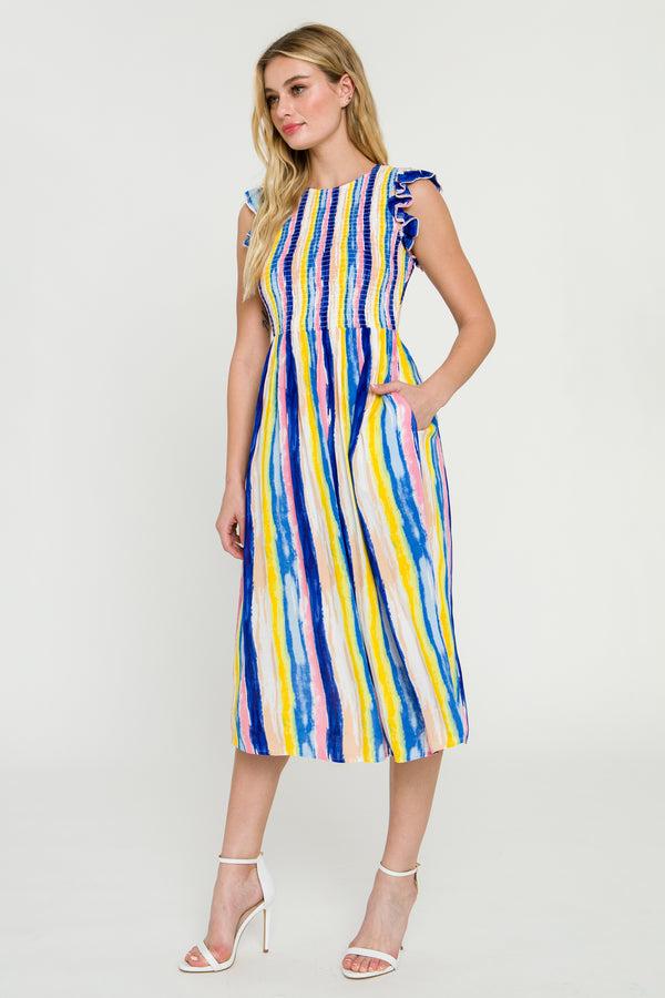 English Factory Multi Stripe Midi Dress BLUE MULTI