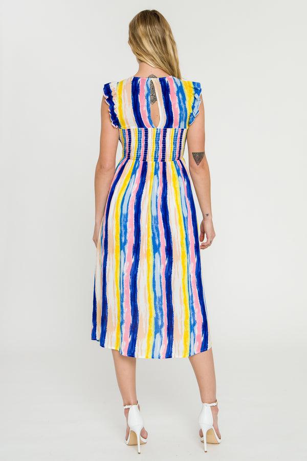 English Factory Multi Stripe Midi Dress BLUE MULTI
