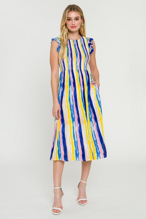 english factory Multi Stripe Midi Dress BLUE MULTI