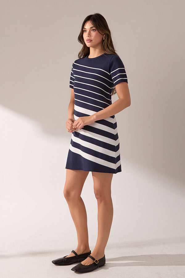 English Factory Multi Stripe Mini Dress NAVY/CREAM