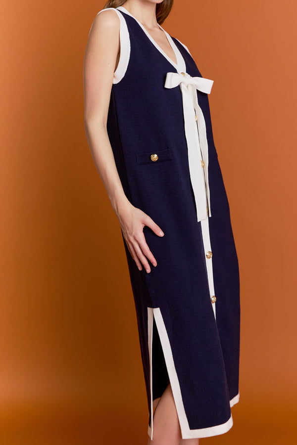 English Factory Nicole Knit Midi Dress NAVY/WHITE