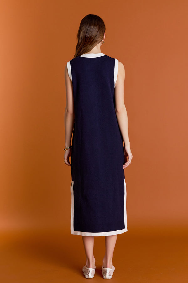 English Factory Nicole Knit Midi Dress NAVY/WHITE
