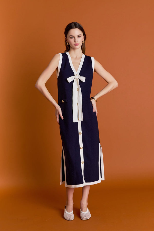 english factory Nicole Knit Midi Dress NAVY/WHITE