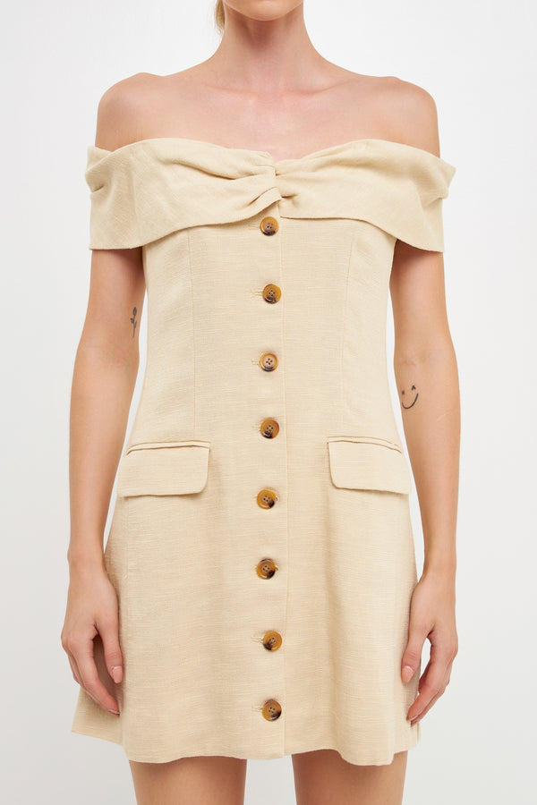 English Factory Off Shoulder Linen Dress IVORY