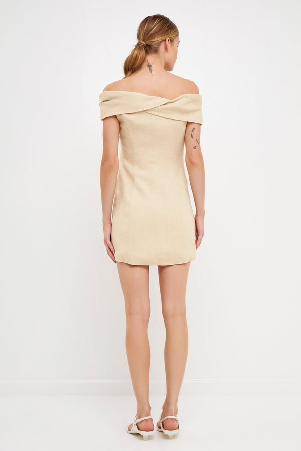 English Factory Off Shoulder Linen Dress IVORY