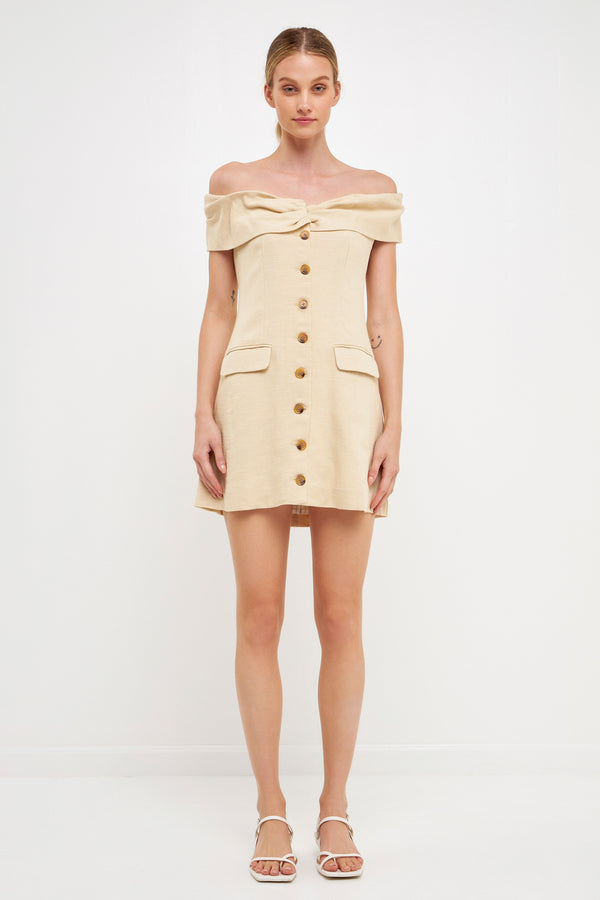 english factory Off Shoulder Linen Dress IVORY