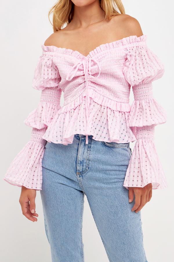 English Factory Off The Shoulder Smocked Top PINK