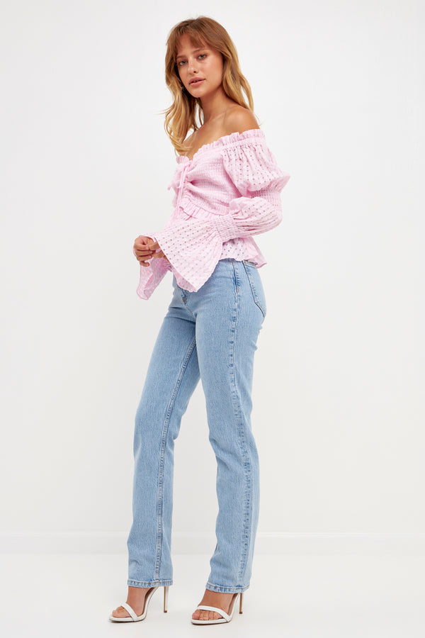 English Factory Off The Shoulder Smocked Top PINK