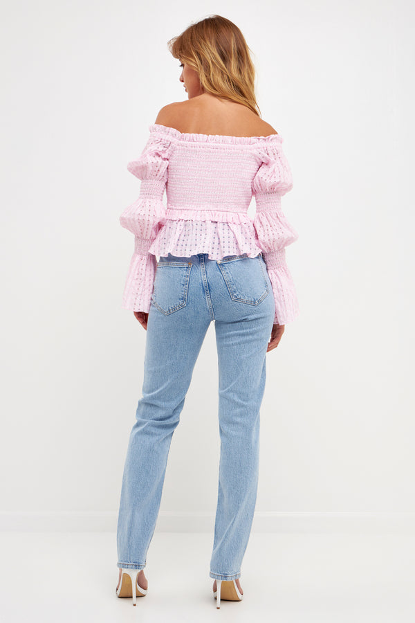 English Factory Off The Shoulder Smocked Top PINK