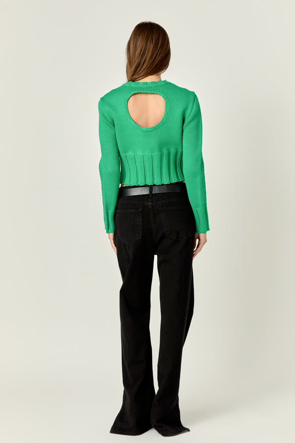 English Factory Open Back Cropped Sweater GREEN