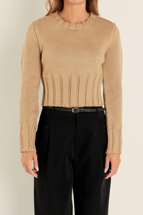 English Factory Open Back Cropped Sweater TAUPE