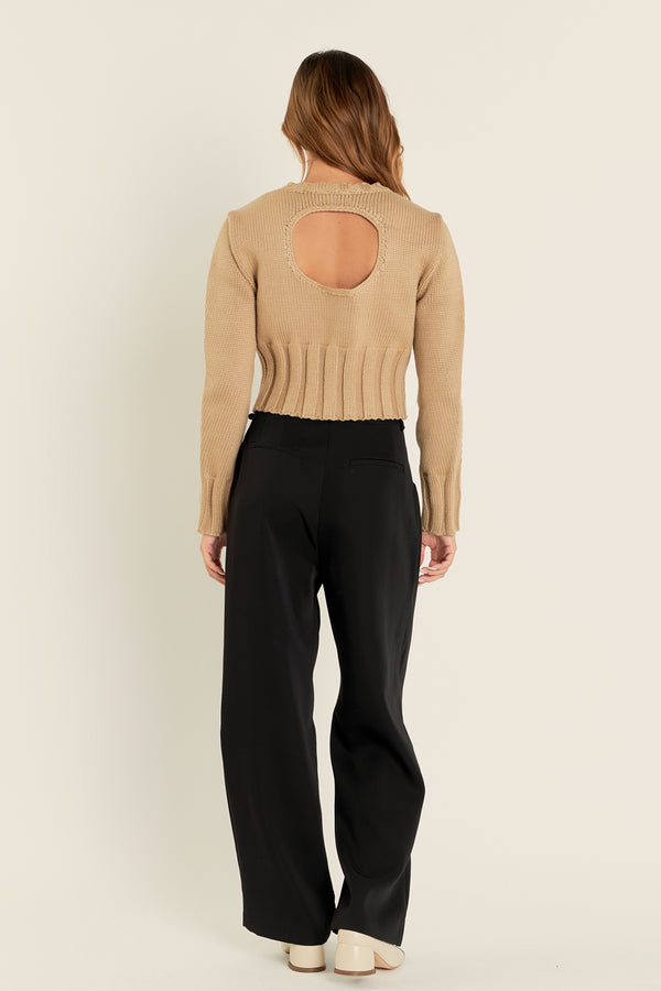 English Factory Open Back Cropped Sweater TAUPE