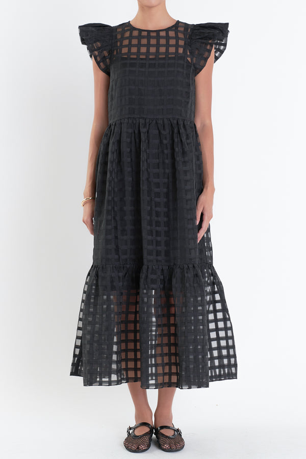 English Factory Organza Midi Dress BLACK