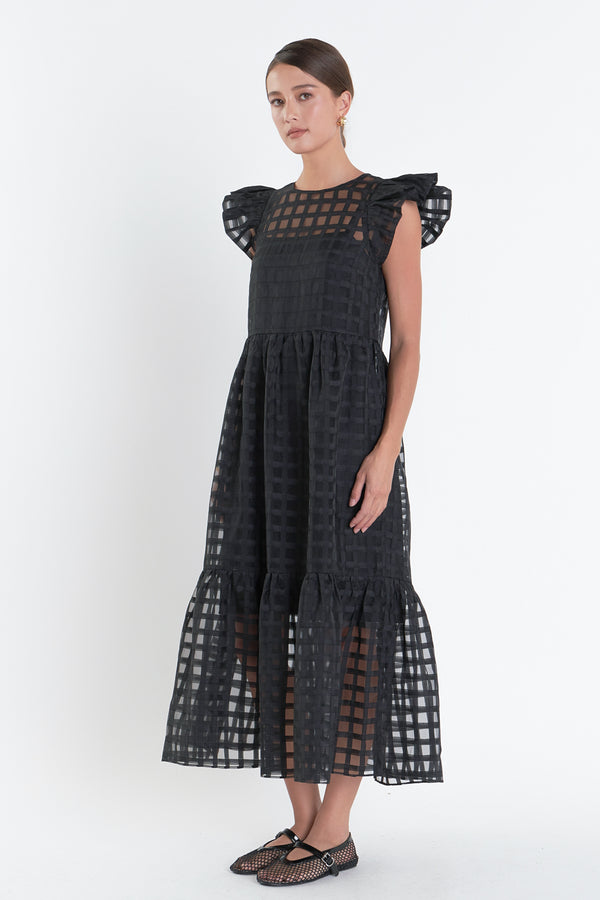 English Factory Organza Midi Dress BLACK