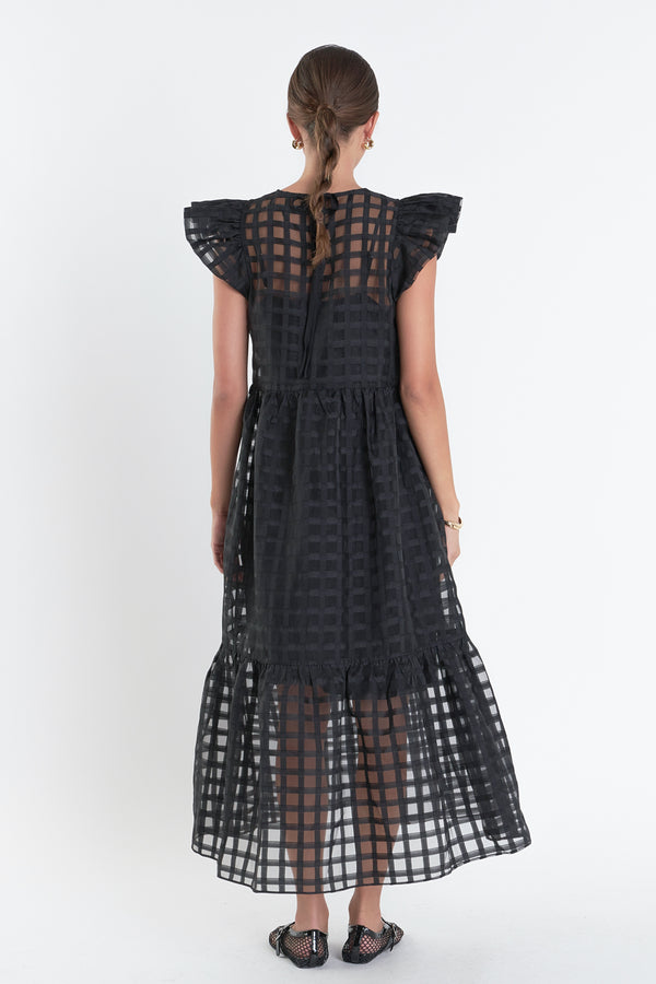 English Factory Organza Midi Dress BLACK