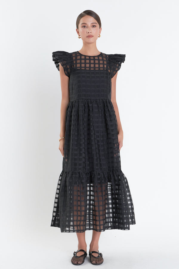 english factory Organza Midi Dress BLACK