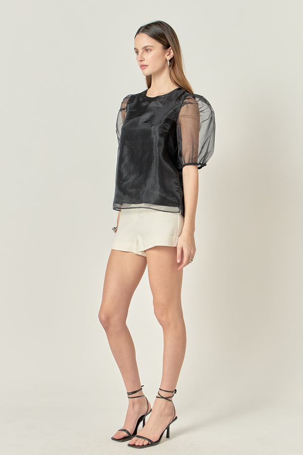 English Factory Organza Puff Sleeve Top BLACK