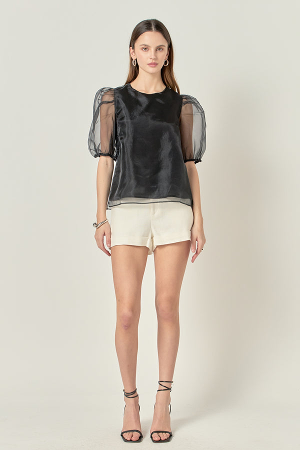 english factory Organza Puff Sleeve Top BLACK