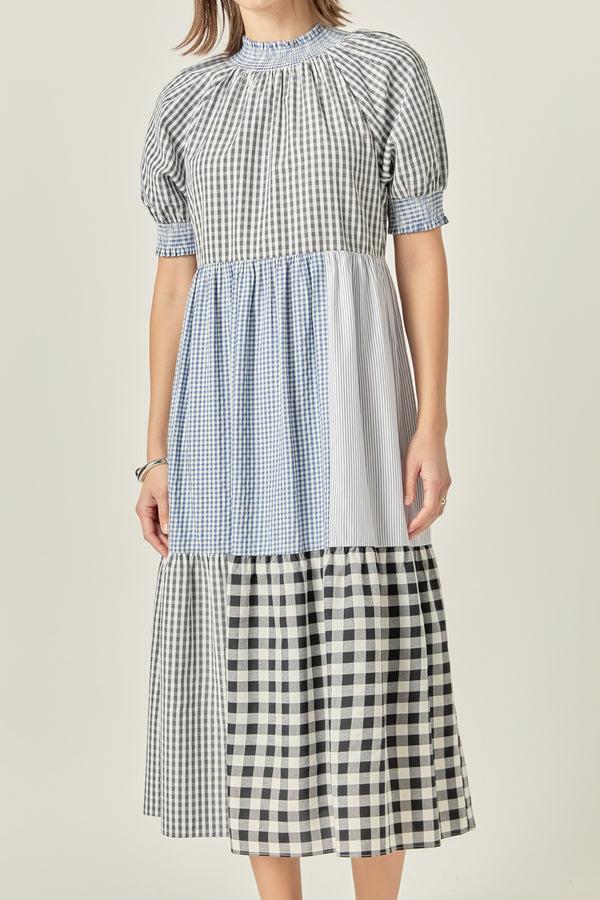 English Factory Patchwork Gingham Midi Dress MULTI
