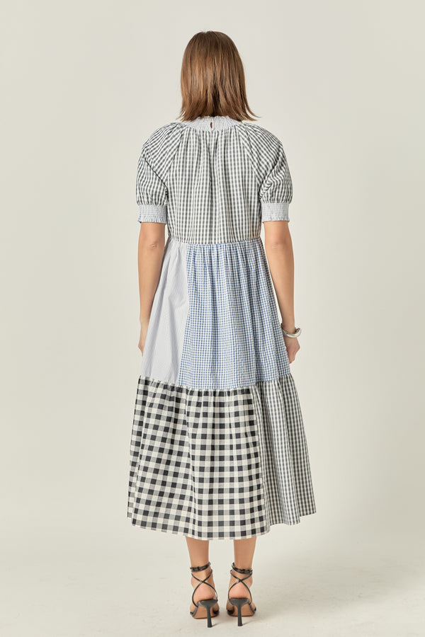 English Factory Patchwork Gingham Midi Dress MULTI