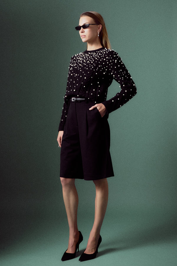 English Factory Pearl Cable Sweater HEATHER GREY