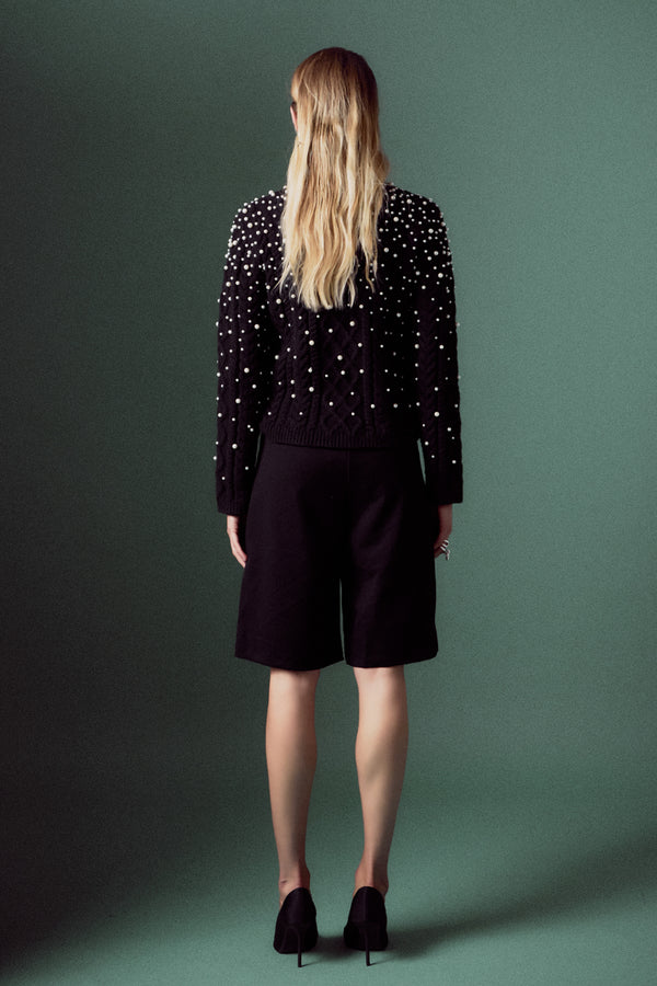 English Factory Pearl Cable Sweater HEATHER GREY