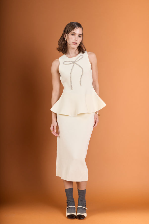 english factory Peplum Bow Embellished Top CREAM