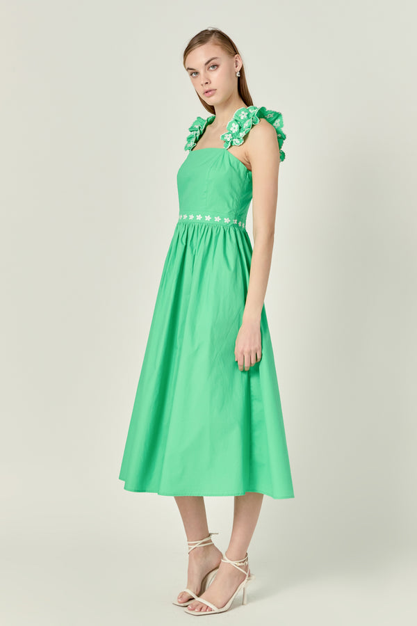 English Factory Petal Ruffle Midi Dress GREEN