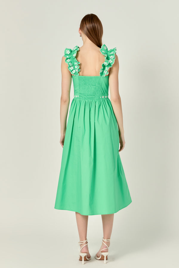English Factory Petal Ruffle Midi Dress GREEN