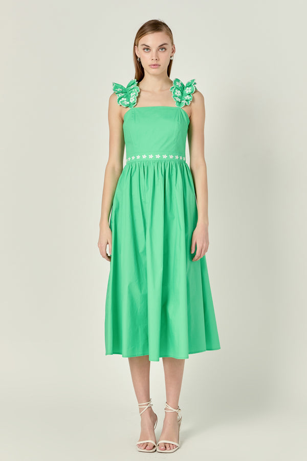 english factory Petal Ruffle Midi Dress GREEN
