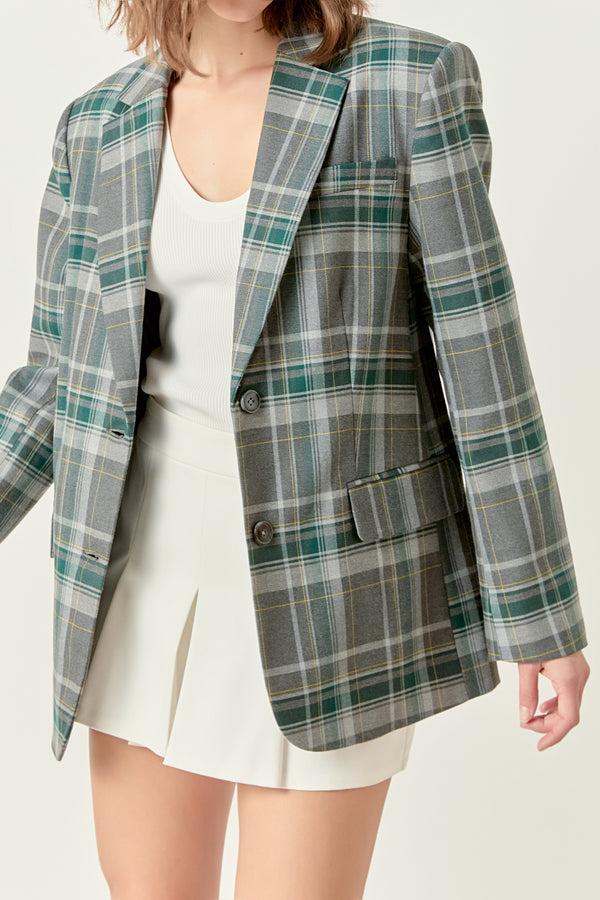 English Factory Plaid Blazer GREY/GREEN