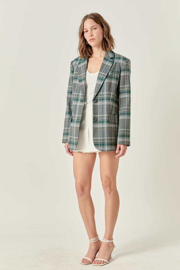 English Factory Plaid Blazer GREY/GREEN