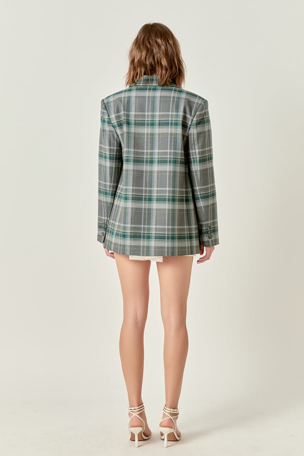 English Factory Plaid Blazer GREY/GREEN